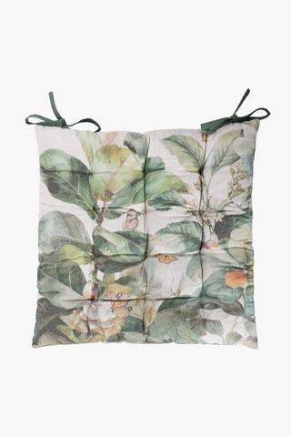 Printed Fiddle Leaf Cotton Chairpad, 50x50cm