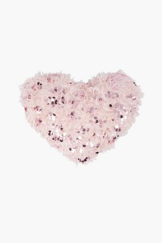 Feathery Sequin Shaped Heart Cushion