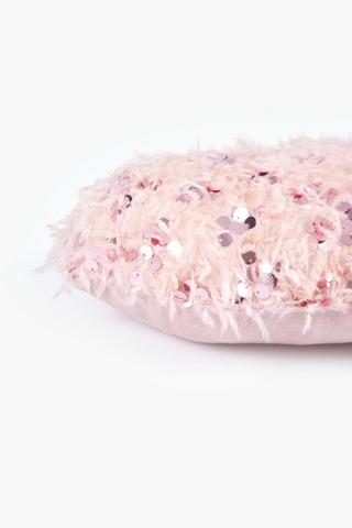 Feathery Sequin Shaped Heart Cushion