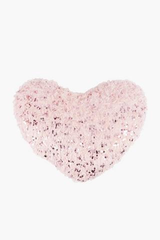 Feathery Sequin Shaped Heart Cushion Large, 60x70cm