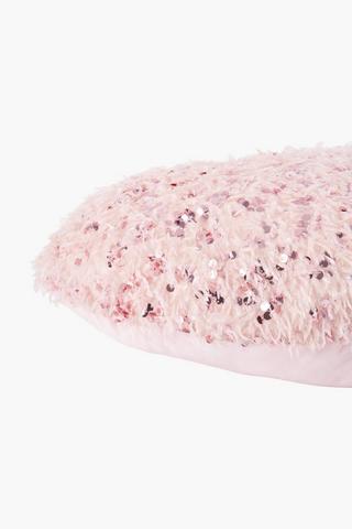 Feathery Sequin Shaped Heart Cushion Large, 60x70cm