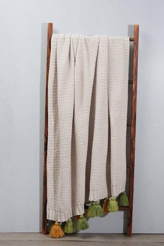 Knitted Pom Pom Throw, 140x180cm