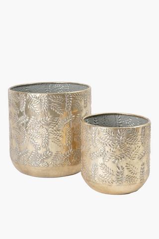 Leaf Embossed Metal Planter, 33x37cm