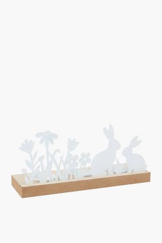 Metal Cut Out Bunny Tealight Holder, 25x8cm