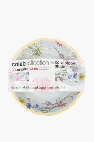 Colab Coralbloom Salad Bowl And Spoons