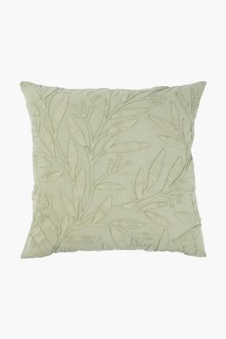Embroidered Cotton Leaf Scatter Cushion Cover, 60x60cm