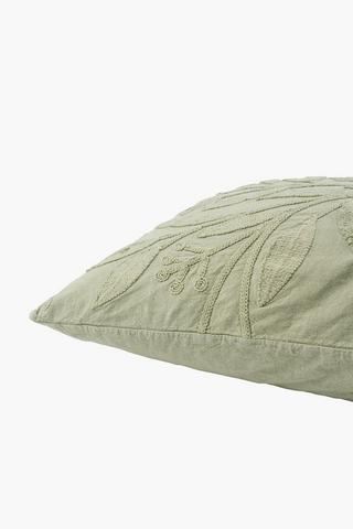 Embroidered Cotton Leaf Scatter Cushion Cover, 60x60cm
