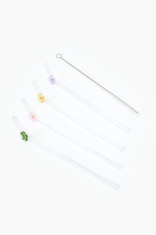4 Pack Flower Glass Straw Set