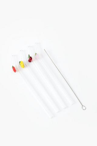 4 Piece Fruit Glass Straws