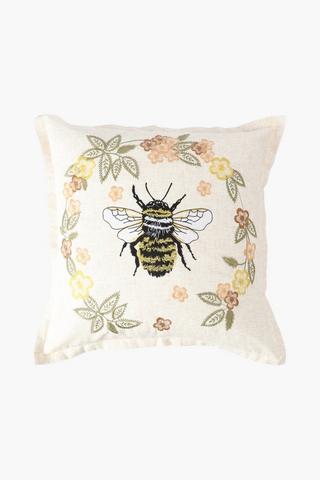 Embroidered Forest Bee Scatter Cushion, 50x50cm