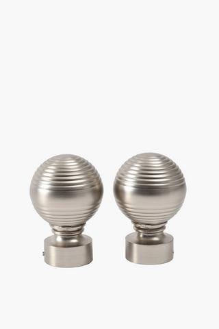 2 Pack Ribbed Brushed Finials, 35mm