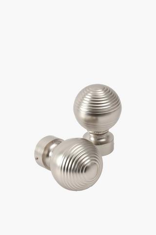 2 Pack Ribbed Brushed Finials, 35mm