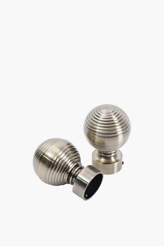 2 Pack Antique Brass Ribbed Finials, 35mm