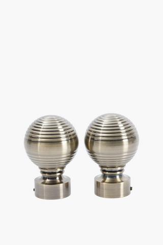 2 Pack Antique Brass Ribbed Finials, 35mm