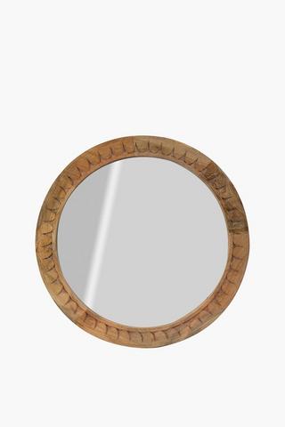 Round Etched Wood Mirror, 60cm