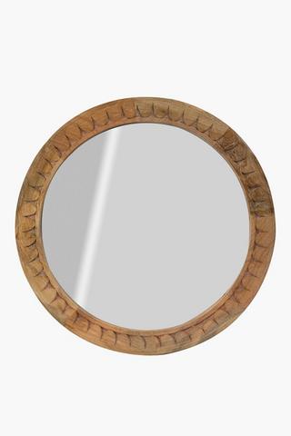 Round Etched Wood Mirror, 80cm