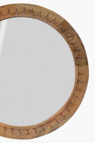 Round Etched Wood Mirror, 80cm