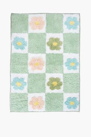 Tufted Floral Check Bath Mat
