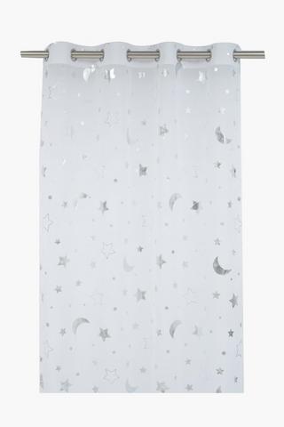 Moon And Stars Foil Unlined Taped Curtain, 140x220cm