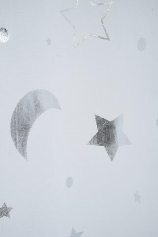Moon And Stars Foil Unlined Taped Curtain, 140x220cm