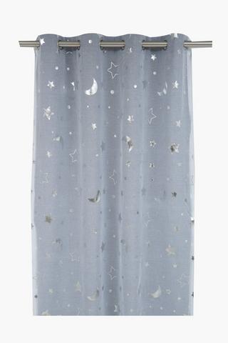 Moon And Stars Foil Lined Eyelet Curtain, 140x220cm