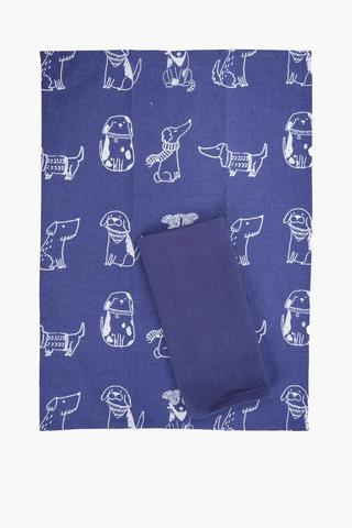 Pack Of 2 Cute Puppies Tea Towel Set