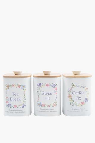 Set Of 3 Country Floral Canisters