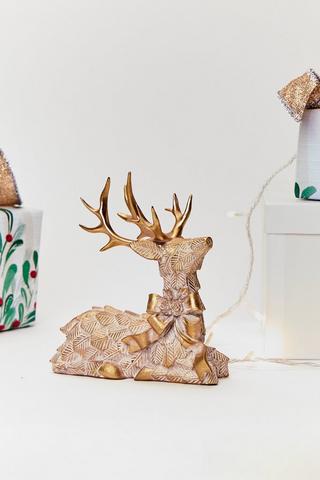 Seated Deer With Bow Statue, 15x17.5cm