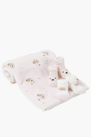 2 Pack Bear Socks + Blanket Set