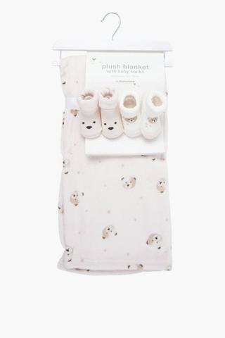 2 Pack Bear Socks + Blanket Set