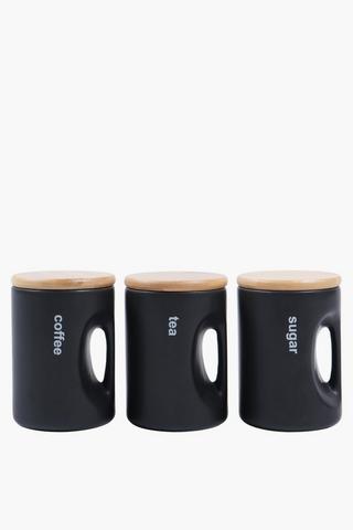 Set Of 3 Organic Handle Ceramic Canisters
