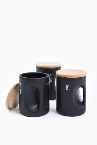 Set Of 3 Organic Handle Ceramic Canisters