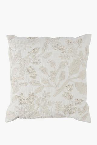 Premium Cotton Embroidered Floral Scatter Cushion Cover, 60x60cm