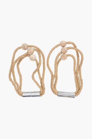 2 Pack Magnetic Jute Beads Curtain Hold Backs