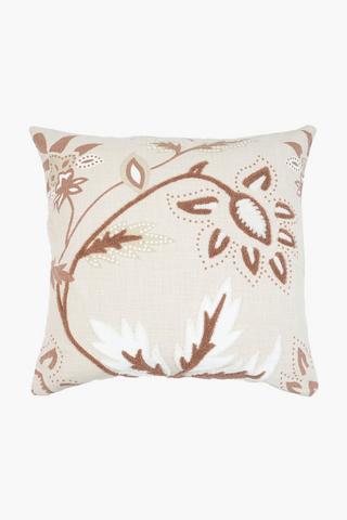 Extra Premium Embroidered Floral Feather Filled Scatter Cushion, 60x60cm