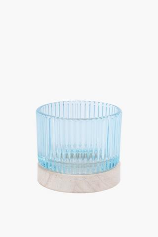 Raw Wood Ribbed Tealight Holder, 7x7.5cm