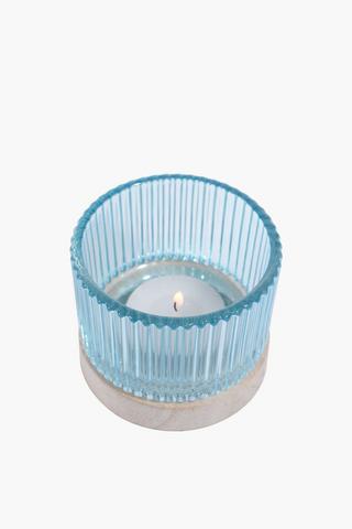 Raw Wood Ribbed Tealight Holder, 7x7.5cm