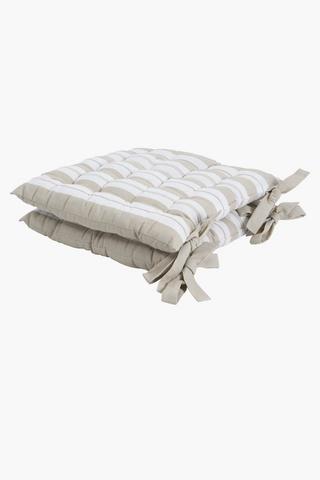 2 Pack Larkin Stripe Cotton Chair Pad, 40x40cm