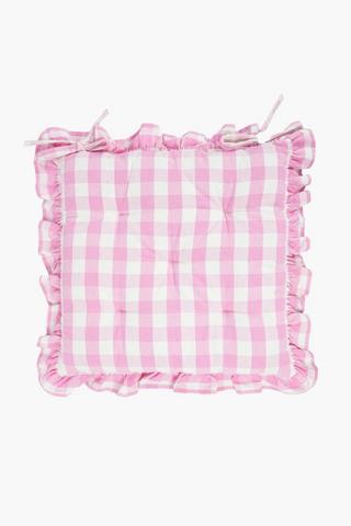 Frilled Check Cotton Chairpad, 40x40cm