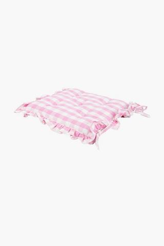 Frilled Check Cotton Chairpad, 40x40cm