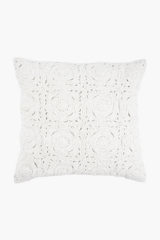 Extra Premium Crochet Floral Feather Filled Scatter Cushion, 60x60cm