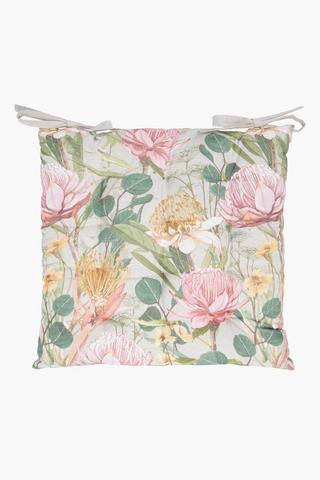Printed Kathy Protea Cotton Chair Pad, 40x40cm