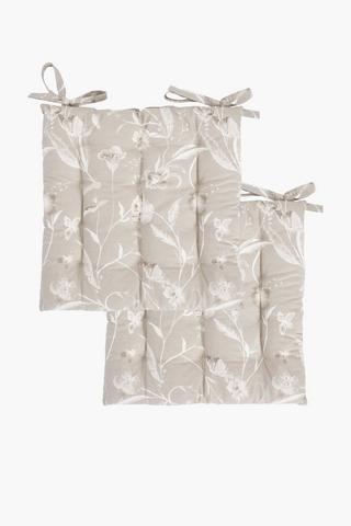 2 Pack Ingrid Floral Cotton Chair Pad, 40x40cm
