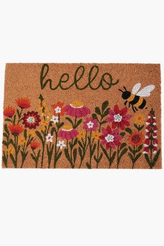 Coir Hello Spring Flower Doormat, 40x60cm