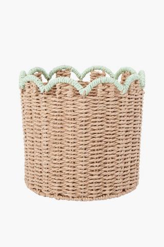 Scalloped Stripe Paper Weave Basket