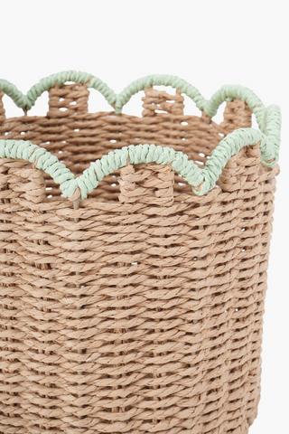 Scalloped Stripe Paper Weave Basket