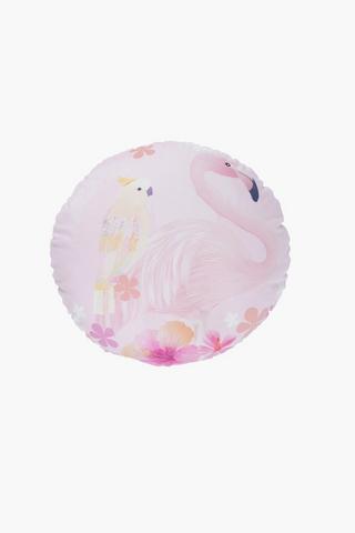 Flamingo And Parakeet Round Scatter Cushion