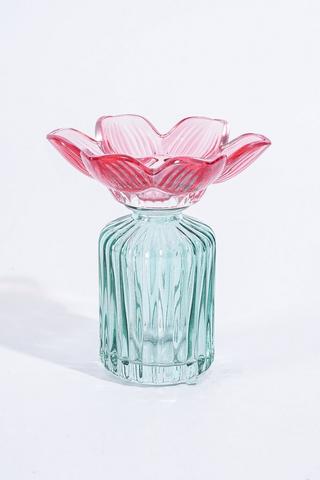 Glass Flower Tealight Holder, 12x13.5cm