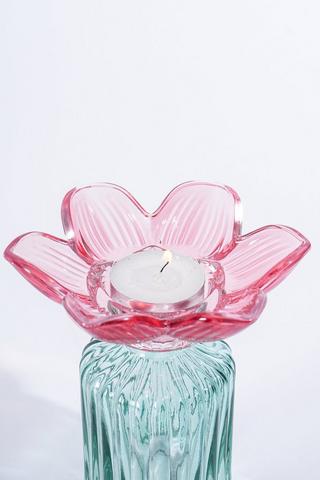Glass Flower Tealight Holder, 12x13.5cm