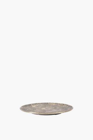 Embossed Metal Leaf Decor Tray, 38x3.5cm